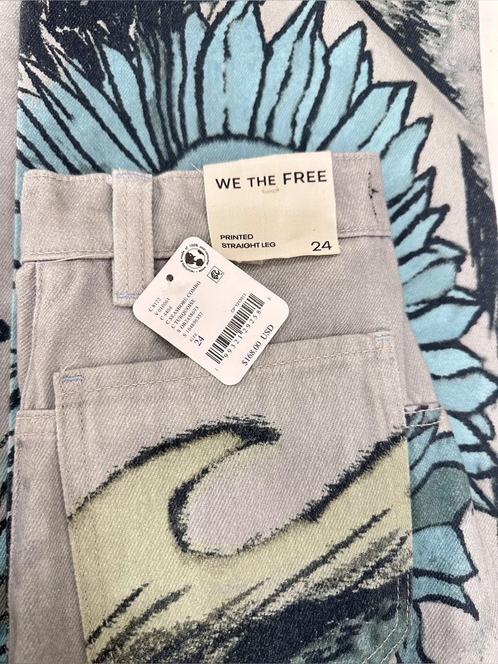 NWT Free People Tinsley Printed Straight Leg Jeans in Seashore Combo - Picture 10 of 10